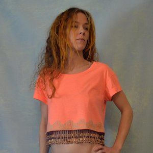 Neutral Sparkle limited Neon Orange crop T-shirt